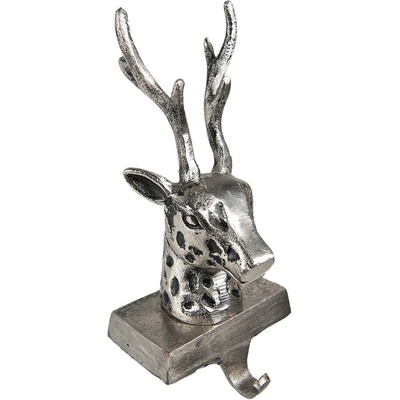 Clayre & Eef Clayre & Eef Stříbrný antik kovový háček na punčochu Srnec - 12*7*28 cm