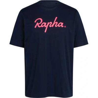 Rapha Men's cotton T-Shirt Large Logo Dark Navy/Hi-Vis Pink
