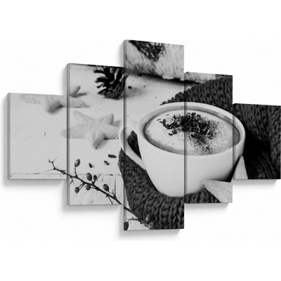 Obraz - Zimní cappuccino, pětidílný 125x70 cm