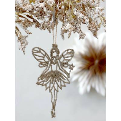 Champagne vánoční dekorace víla Fairy glitter - 9*14 cm - Chic Antique – Hledejceny.cz