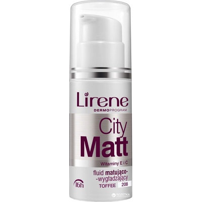 Lirene City Matt matující fluidní make-up s vyhlazujícím efektem 208 Toffee 16 h with Vitamin E and C 30 ml
