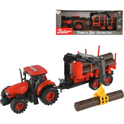 Teddies Traktor Zetor s vlekem s naklád. ramenem plast 36cm na setrvačník na bat. se svět. se zvuk. v krab.