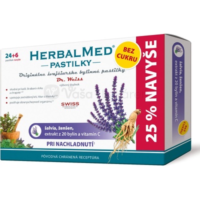 Dr. Weiss Herbalmed Pastilky pri nachladnutí bez cukru 24 + 6 pastilok