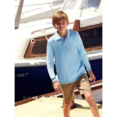 Fruit of the Loom Long Sleeve Polo Shirt svetlomodrá