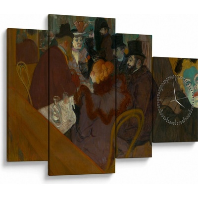 Obraz - Henri de Toulouse-Lautrec, At the Moulin Rouge, reprodukce (s hodinami), Čtyřdílný 110x75 cm s hodinami