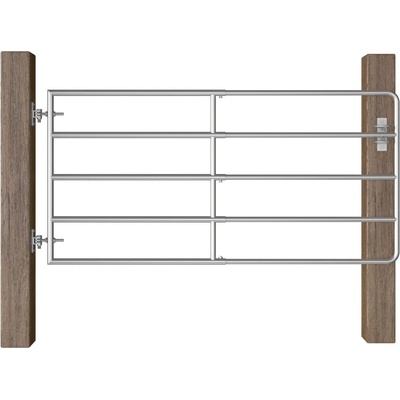 vidaXL Brána na pastvinu ocelová 5 tyčí (95–170) x 90 cm stříbrná