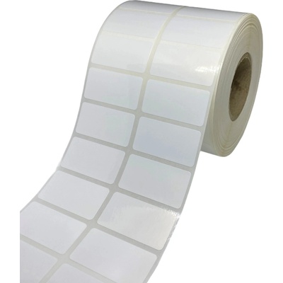 Plastová Etiketa 45 mm x 35 mm, 2 - Produkcia, Polypropylén, Biela, Dutinka 40 mm, 4000ks/kotúč , Permanentné lepidlo, Priemer kotúča 118 mm