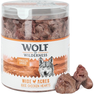 Wolf of Wilderness RAW snack mrazem sušený Mix kuřecí srdce & jehněčí plíce 120 g