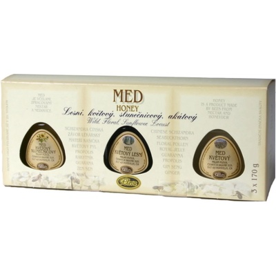 Pleva dárková krabička s medy 3 x 170 g