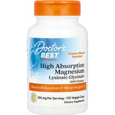 Doctor's Best Magnesium Lysinate Glycinate, Hořčík, 52,5 mg, 120 rostlinných kapslí