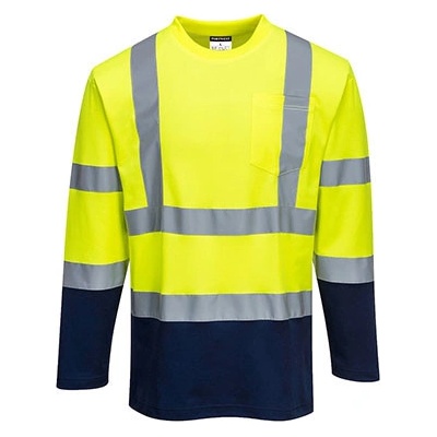 Portwest Reflexné tričko s dlhým rukávom S280 Cotton Comfort žlto-modré L