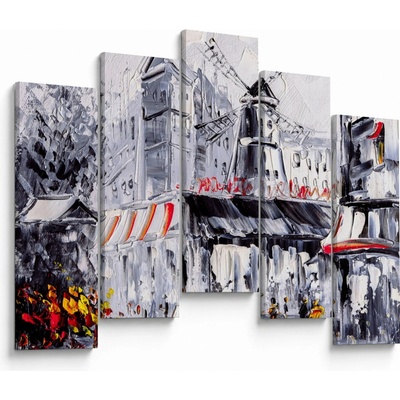 Obraz - Ulice v Paříži, olejomalba, pětidílný 125x90 cm