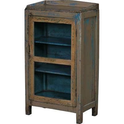 Sanu Babu Prosklená skříňka z teakového dřeva, šedá patina, 53x31x95cm
