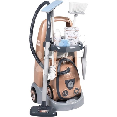 Smoby Úklidový vozík a elektronický vysavač Rowenta Trolley Vacuum Cleaner s realistickým zvukem se smetákem lopatkou a 9 doplňky