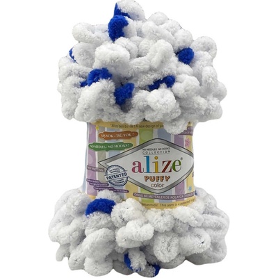 Alize příze Puffy color 6471 bílá s modrou