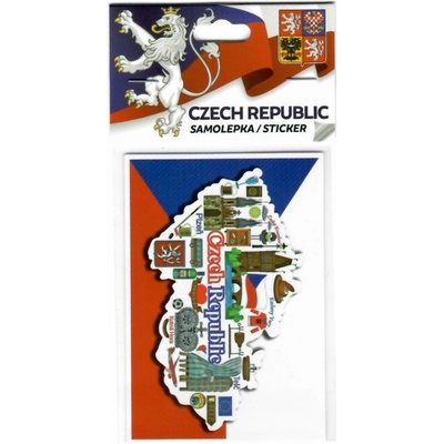 Samolepka s mapou a symbolmi miest ČR (Česká republika) 8,5 x 6 cm - farebná