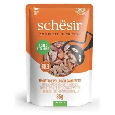 SCHESIR Jelly Adult Tuniak a kura s krevetami v želé pre mačky 85 g