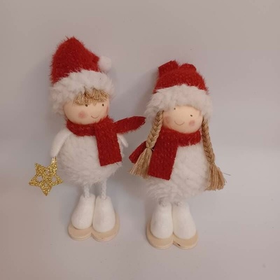 DECOLED Dřevěná vánoční dekorace na stůl holčička a chlapeček, 6 × 18 × 5 cm, stojící