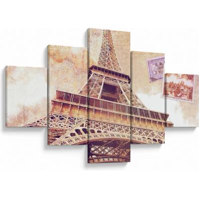 Obraz - Pohľad z Paríža, päťdielne 125x70 cm