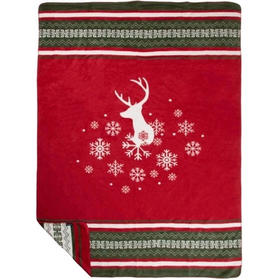 Mars & More Zeleno-červený pléd s jelenem Christmas Deer XL 150x200x3