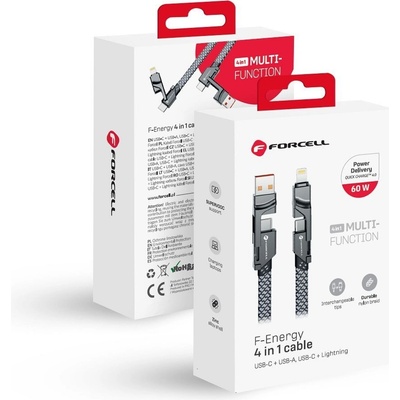 ForCell C241 4v1 Typ C / USB A na Typ C / Lightning QC PD 3A 60W 1m chromovaný