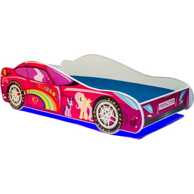 ADRK Furniture Car Pink s matrací a osvětlením