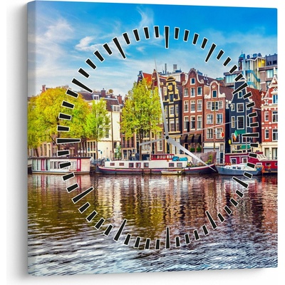 Obraz - Tančící domy, Amsterdam (s hodinami), jednodílný 30x30 cm s hodinami
