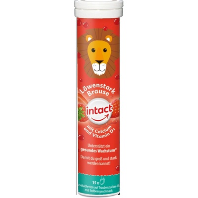 Intact Silný lev vápnik + vit. D3 Jahoda 15 šum. tabliet