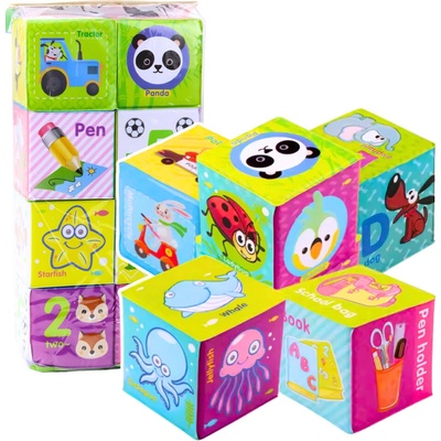 Lean Toys Bloky Kocky Farebné Vzdelávacie Písmená Zvieratá Učenie 8 ks.