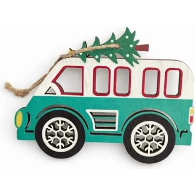 DECOLED Weihnachtsbus-Ornament aus Holz 12 × 9,5 cm, zum Aufhängen