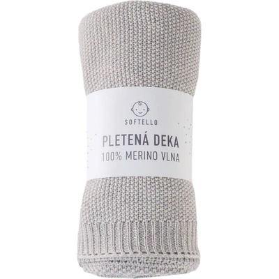 SOFTELLO Pletená merino deka ABA svetlosivá