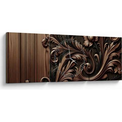 Obraz - Vzor ze dřeva (s hodinami), třídílný 90x30 cm s hodinami