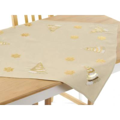 TiaHome Vianočný vyšívaný obrus Golden tree 40x160cm