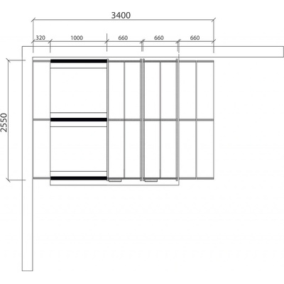 AJ Produkty Posuvné regály sestava cca 8,7 m² 80 m polic 3400x2550 mm