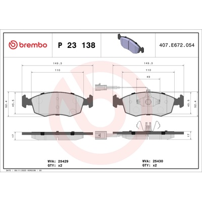 Sada brzdových platničiek, vždy 4 kusy v sade BREMBO P 23 138 (P23138)
