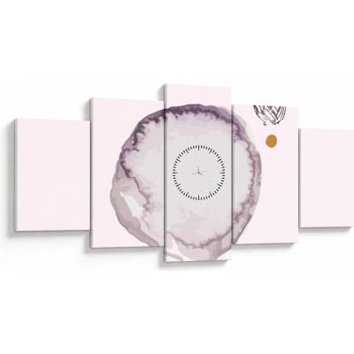 Obraz - Fialový minimalismus N⁰4 (s hodinami), pětidílný 150x80 cm s hodinami