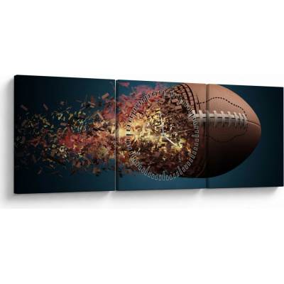 Obraz - Ragbyová lopta v akcii (s hodinami), trojdielne 90x30 cm s hodinami