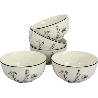 by inspire Porcelánové misky Linea Garden černý dekor 14 cm 6 ks