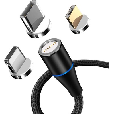 Maxlife MXUC-02 magnetický USB - Lightning + USB-C + microUSB, 2A, 1m, černý