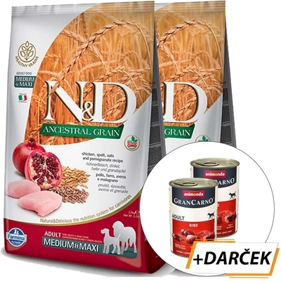 N&D Low Grain Adult Medium & Maxi Chicken & Pomegranate 2 x 12 kg