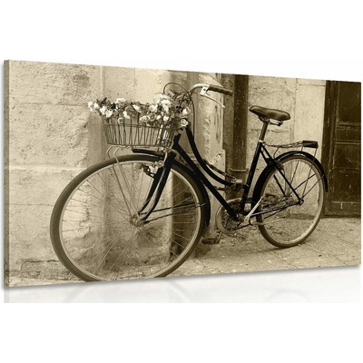 Obraz rustikálny bicykel v sépiovom prevedení