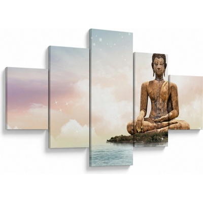 Obraz - Budha dozerajúci na zemi, päťdielne 125x70 cm