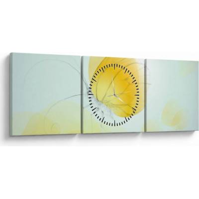 Obraz - Žltý motýľ (s hodinami), trojdielne 90x30 cm s hodinami