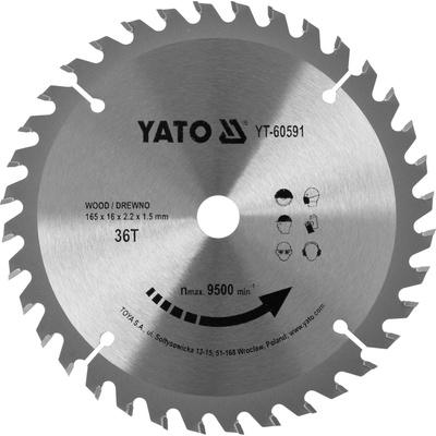 Kotouč na dřevo TCT 165 x 16 mm 36z (pro YT-82810) Yato YT-60591