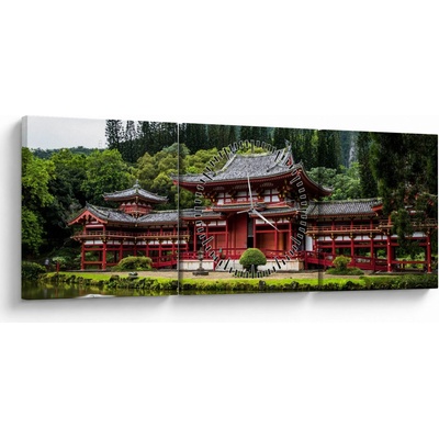 Obraz - čínska architektúra (s hodinami), trojdielne 90x30 cm s hodinami