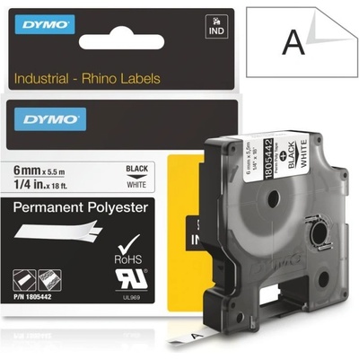 Páska Dymo Rhino PES, 6mm (1805442) bílá, černý tisk, 5,5m