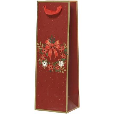 Taška darčeková na fľašu vianoč. veniec 36x12x10cm 729168 250028 - Taška darčeková