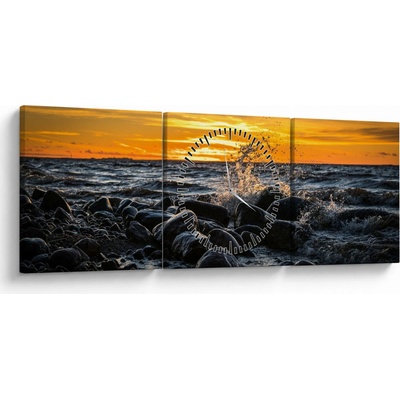 Obraz mora (s hodinami), trojdielne 90x30 cm s hodinami