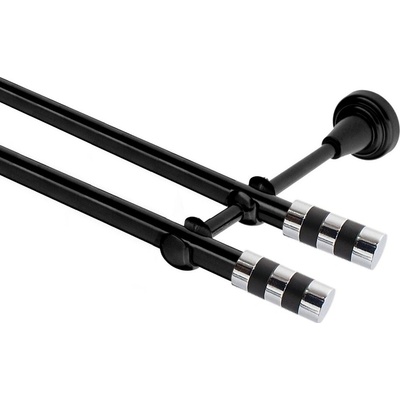 OK-GarnýžeCZ Garnýž kovová dvouřadá 19mm Sigma double černá 210 cm do stěny / na tunýlek - bez kroužků