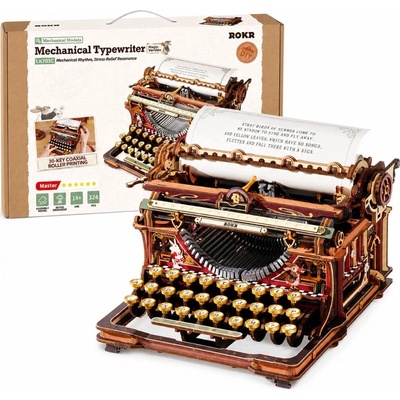 ROBOTIME Rokr 3D dřevěné puzzle Mechanický psací stroj (verze Magic) 324 ks